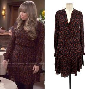 A.L.C. Legend‎ Dress Silk Long Sleeve Paisley Print Rust Black Size 6